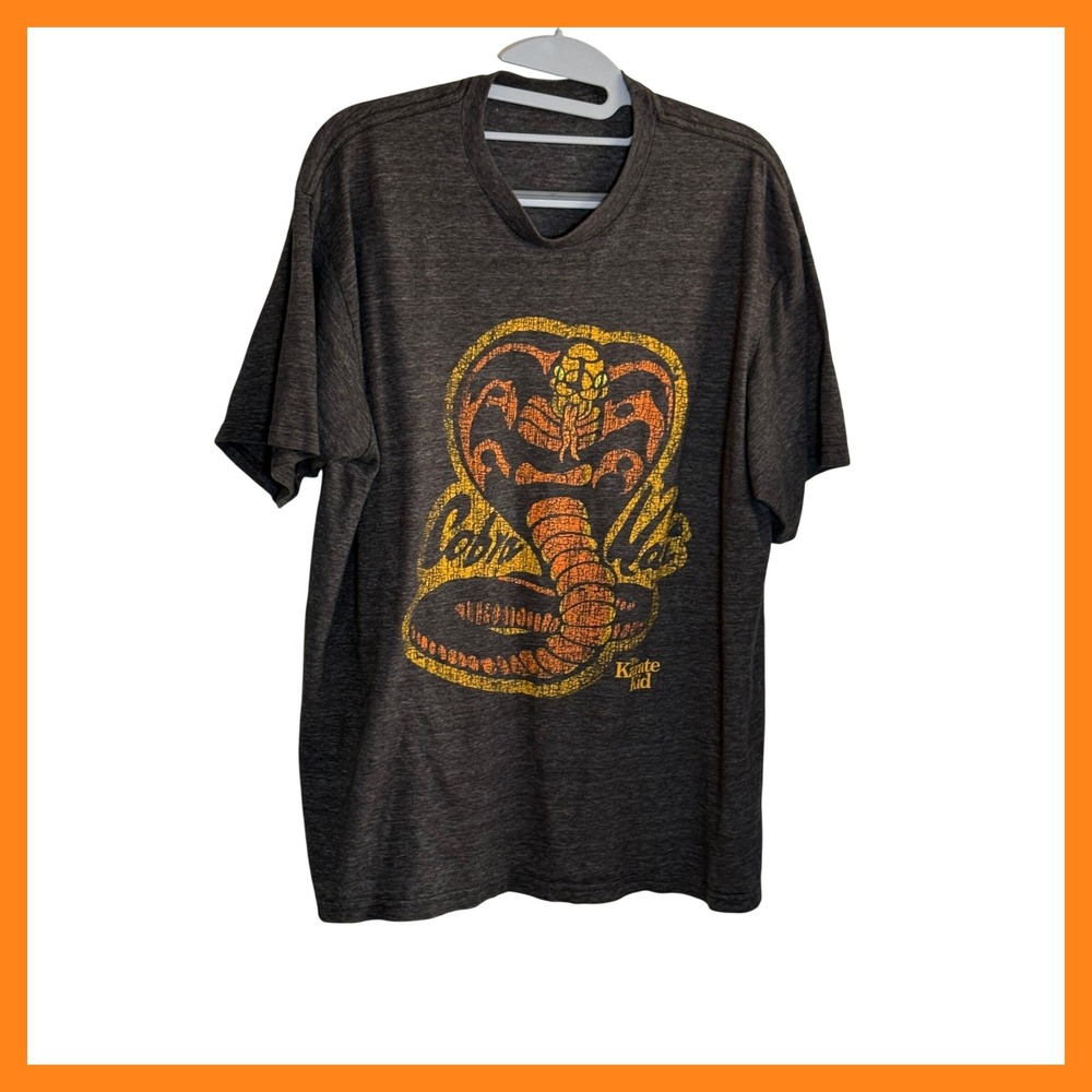 Cobra Kai The Karate Kid Graphic Tee Mens Charcoal Heather Grey Short Sleeve